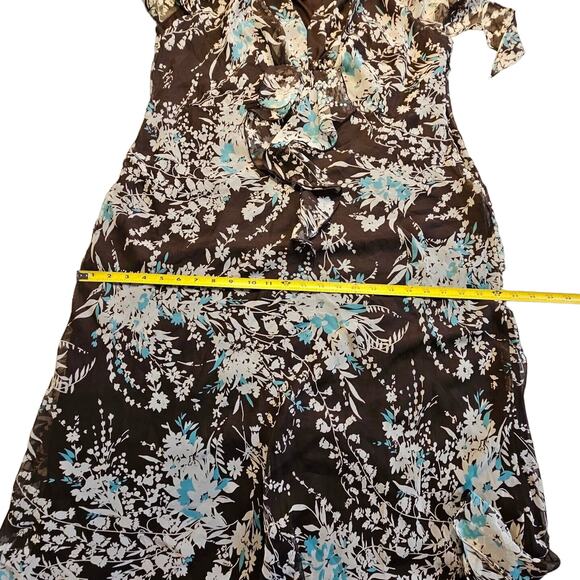 Lane Bryant Dress Sz 16W Floral Maxi Flouncy Ruffled Brown Cream Teal Coquette - Picture 8 of 9